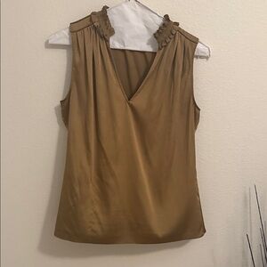 White House Black Market Tan Ruffle V-Neck Blouse